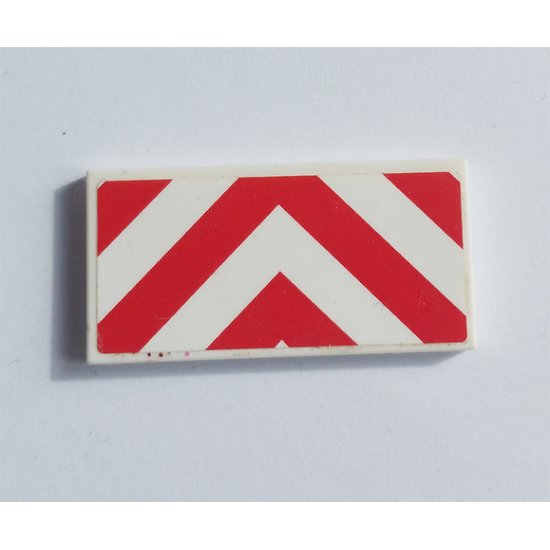 Tile 2 x 4 with Red and White Chevron Danger Stripes Pattern (Sticker) - Set 60110