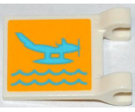 Flag 2 x 2 Square with Medium Azure Seaplane and Waves on Yellow Background Pattern on Both Sides (Stickers) - Set 3063