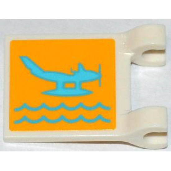 Flag 2 x 2 Square with Medium Azure Seaplane and Waves on Yellow Background Pattern on Both Sides (Stickers) - Set 3063