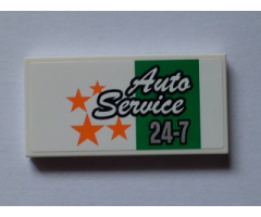 Tile 2 x 4 with 'Auto Service 24-7' and Orange Stars on White Background Pattern (Sticker) - Set 60097
