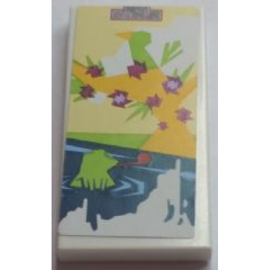 Tile 2 x 4 with Frog in Pond and Bird in Tree on Canvas Painting Pattern (Sticker) - Set 41095