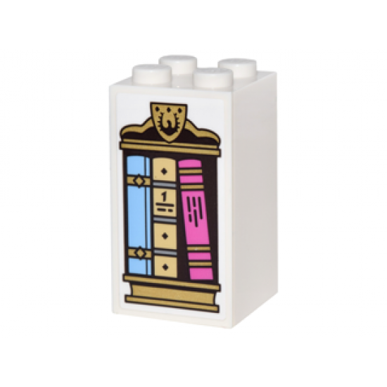 Brick 2 x 2 x 3 with Gold Bookcase with Crest and 3 Books Pattern (Sticker) - Set 41067