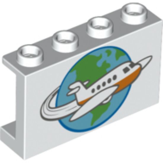Panel 1 x 4 x 2 with Side Supports - Hollow Studs with Airplane Circling the Globe Pattern