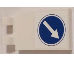 Tile, Modified 2 x 3 with 2 Clips with White Arrow in Blue Circle on White Background Pattern (Sticker) - Set 60083