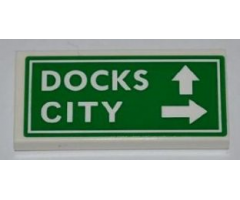 Tile 2 x 4 with 'DOCKS', 'CITY' and White Arrows on Green Background Pattern (Sticker) - Set 8198