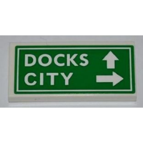 Tile 2 x 4 with 'DOCKS', 'CITY' and White Arrows on Green Background Pattern (Sticker) - Set 8198