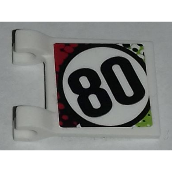 Flag 2 x 2 Square with Number 80 in Red, Black and Lime Pattern on Both Sides (Stickers) - Set 42065
