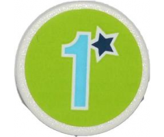 Road Sign 2 x 2 Round with Clip with Dark Blue Star and Medium Azure Number 1 on Lime Background Pattern (Sticker) - Set 41056