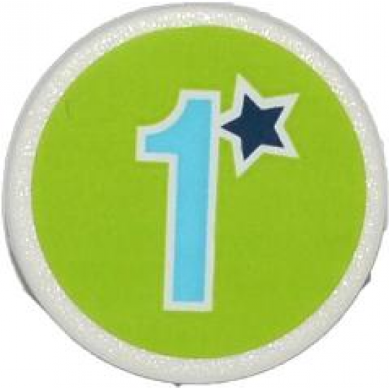 Road Sign 2 x 2 Round with Clip with Dark Blue Star and Medium Azure Number 1 on Lime Background Pattern (Sticker) - Set 41056