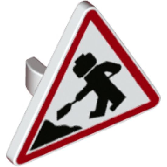 Road Sign 2 x 2 Triangle with Open O Clip with Minifigure Worker and 1 Pile Pattern