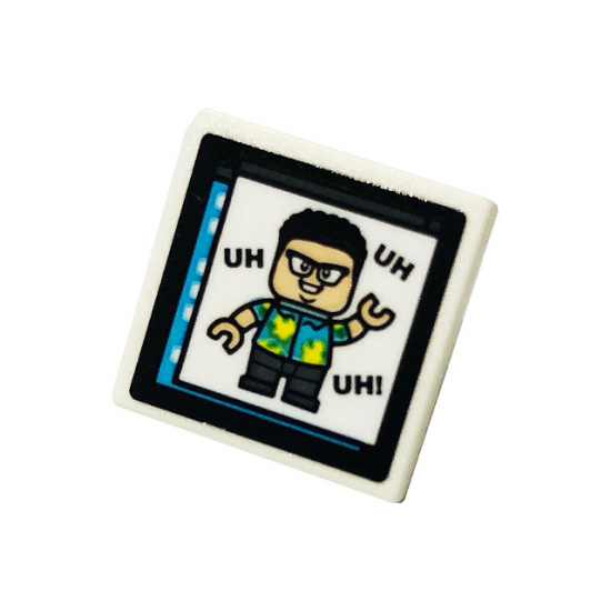 Road Sign 2 x 2 Square with Open O Clip with Monitor with 'UH UH UH!' and Minifigure Pattern (Sticker) - Set 75932