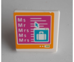 Road Sign 2 x 2 Square with Open O Clip with Computer Screen, 'M s' 'M r' 'M r s', Luggage and Mouse Pointer Pattern (Sticker) - Set 41109