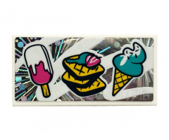 Tile 2 x 4 with Ice Cream Cone, Ice Pop (Freezer / Lollipop / Lolly / Pole / Popsicle / Stick) and Waffles Pattern (Sticker) - Set 41375