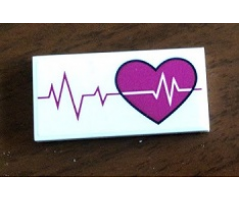 Tile 2 x 4 with Magenta Heart and Heart Beat Line Pattern (Sticker) - Set 41318