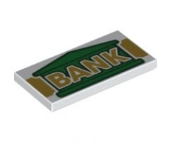 Tile 2 x 4 with Green Bank Building and Gold 'BANK' Pattern