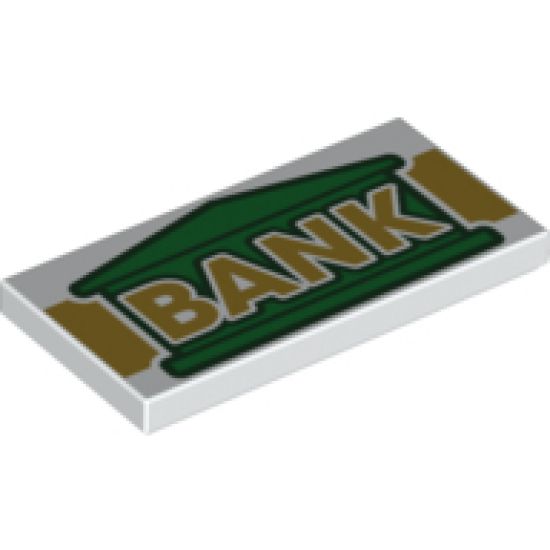 Tile 2 x 4 with Green Bank Building and Gold 'BANK' Pattern