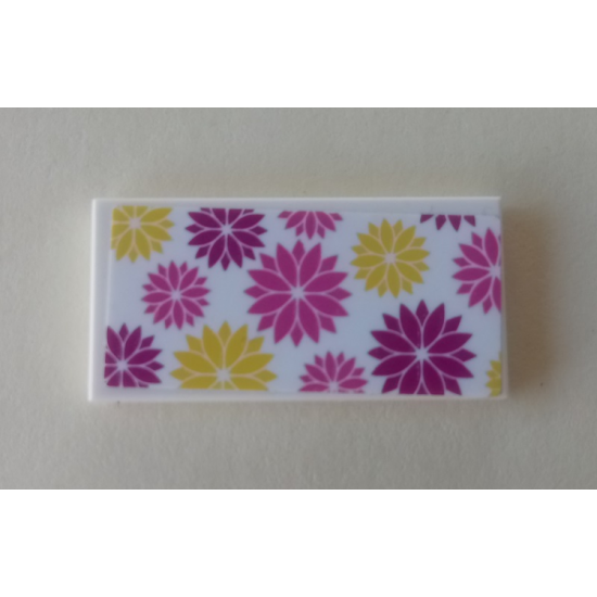 Tile 2 x 4 with Yellow, Dark Pink and Magenta Floral Pattern (Sticker) - Set 41314