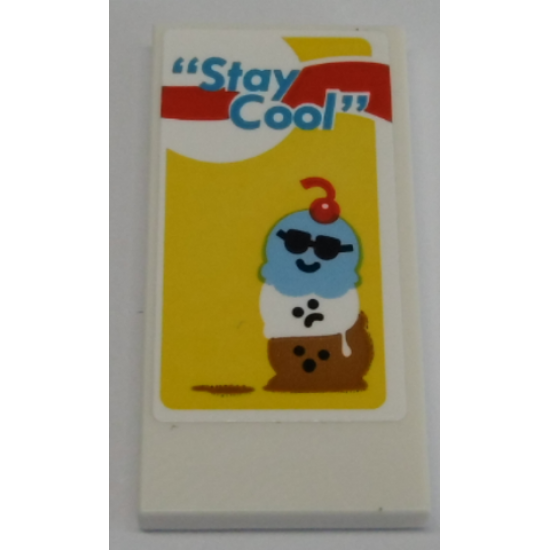 Tile 2 x 4 with 'Stay Cool' and Ice Cream Scoops Pattern (Sticker) - Set 60253