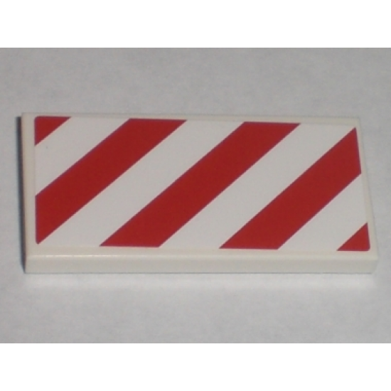 Tile 2 x 4 with Red and White Danger Stripes Pattern Left (Sticker) - Set 7593
