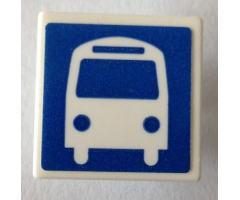 Road Sign 2 x 2 Square with Open O Clip with White Bus on Blue Background Pattern (Sticker) - Set 40170