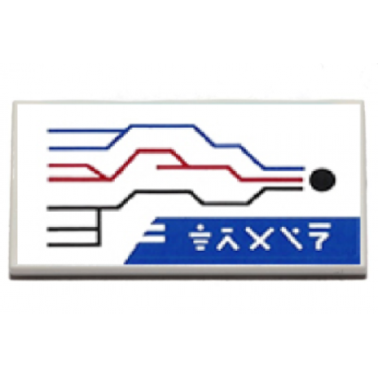 Tile 2 x 4 with Black, Red, and Blue Train Routes Map and Ninjago Logogram 'TRAIN' Pattern (Sticker) - Set 70640