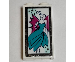 Brick 1 x 2 x 3 with Woman Wearing Dark Turquoise Dress and Magenta Wings, Mirrored Border Pattern (Sticker) - Set 41344