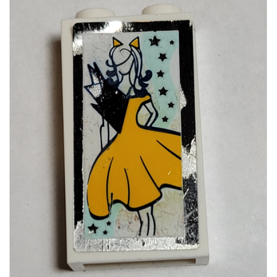 Brick 1 x 2 x 3 with Woman Wearing Bright Light Orange Dress and Cat Ears, Mirrored Edge Pattern (Sticker) - Set 41344