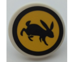 Road Sign 2 x 2 Round with Clip with Black Rabbit and Circle on Yellow Background Pattern (Sticker) - Set 41352