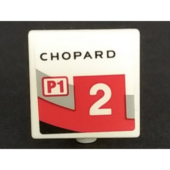 Road Sign 2 x 2 Square with Open O Clip with 'CHOPARD', 'P1' and Number 2 Pattern Model Left Side (Sticker) - Set 75887