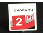 Road Sign 2 x 2 Square with Open O Clip with 'CHOPARD', 'P1' and Number 2 Pattern Model Right Side (Sticker) - Set 75887