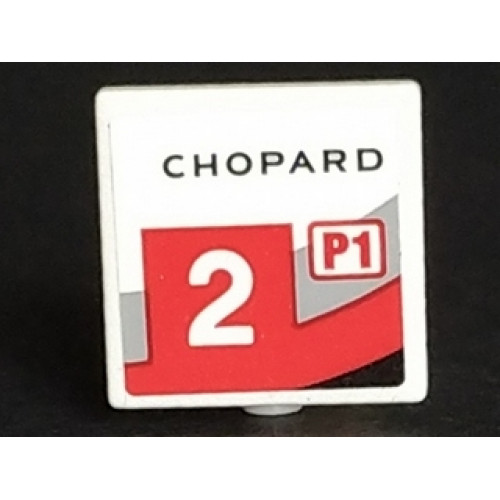Road Sign 2 x 2 Square with Open O Clip with 'CHOPARD', 'P1' and Number 2 Pattern Model Right Side (Sticker) - Set 75887