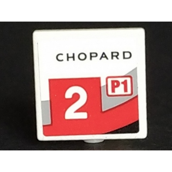 Road Sign 2 x 2 Square with Open O Clip with 'CHOPARD', 'P1' and Number 2 Pattern Model Right Side (Sticker) - Set 75887