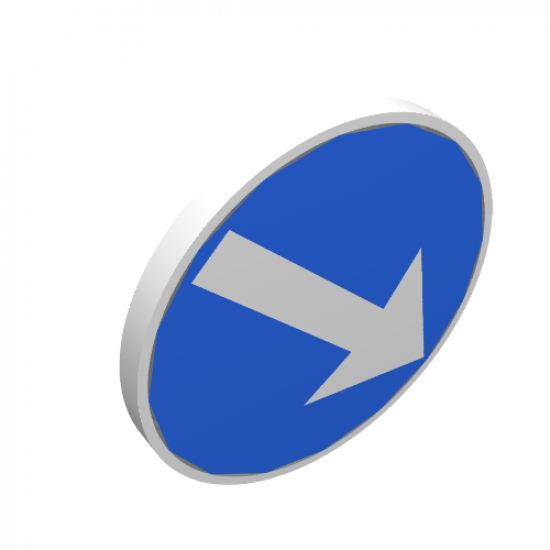 Road Sign 2 x 2 Round with Clip with White Arrow on Blue Background Pattern