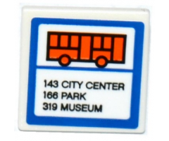Road Sign 2 x 2 Square with Open O Clip with Orange Bus, '143 CITY CENTER', '166 PARK' AND '319 MUSEUM' Pattern (Sticker) - Set 60104