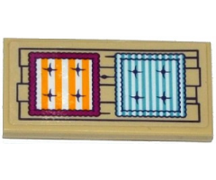 Tile 2 x 4 with 2 Striped Cushions on Wooden Planks Pattern (Sticker) - Set 41122