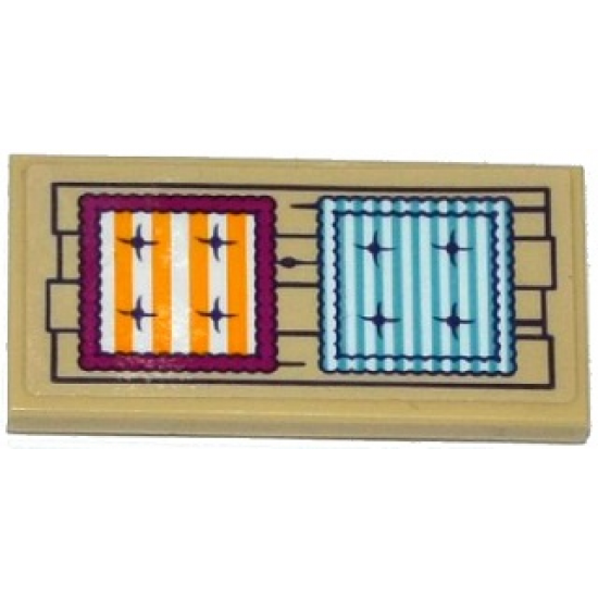 Tile 2 x 4 with 2 Striped Cushions on Wooden Planks Pattern (Sticker) - Set 41122