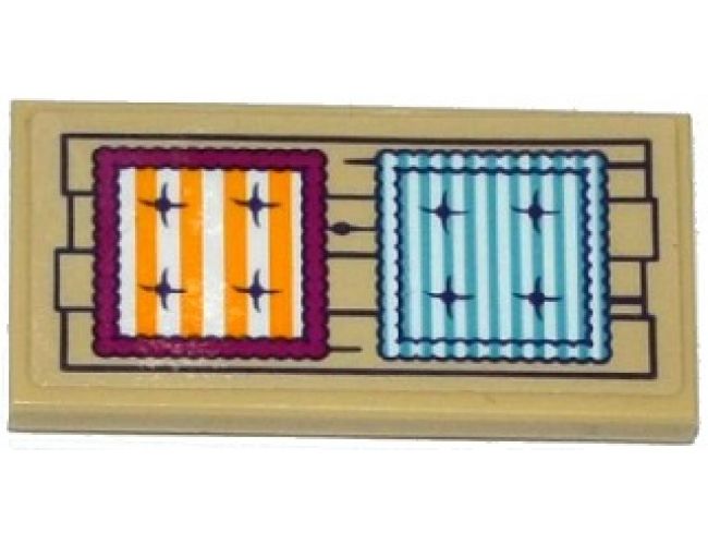 Tile 2 x 4 with 2 Striped Cushions on Wooden Planks Pattern (Sticker) - Set 41122