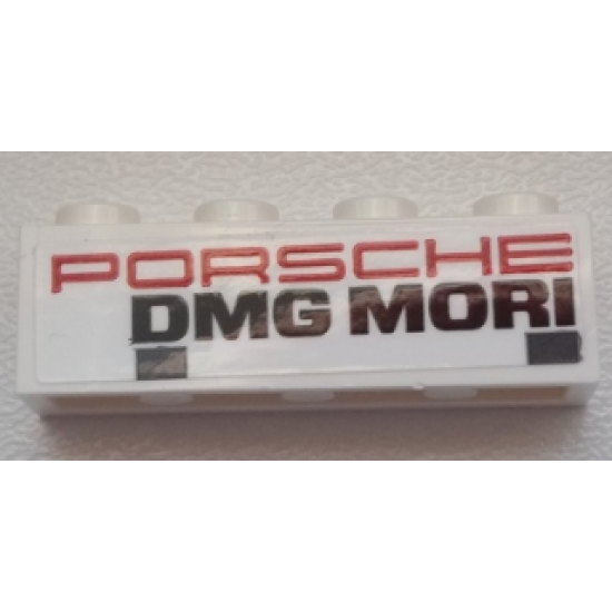 Brick 1 x 4 with Red 'PORSCHE' and Black 'DMG MORI' and 2 Dark Bluish Gray Rectangles Pattern on Both Sides (Stickers) - Set 75876