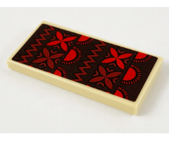 Tile 2 x 4 with Dark Brown Blanket with Red and Dark Red Suns and Flowers Pattern (Sticker) - Set 41149