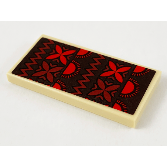 Tile 2 x 4 with Dark Brown Blanket with Red and Dark Red Suns and Flowers Pattern (Sticker) - Set 41149