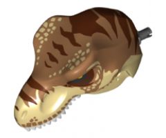 Animal, Body Part Dinosaur Head Tyrannosaurus rex with Pin, White Teeth, Medium Nougat Top and Dark Brown Stripes Pattern