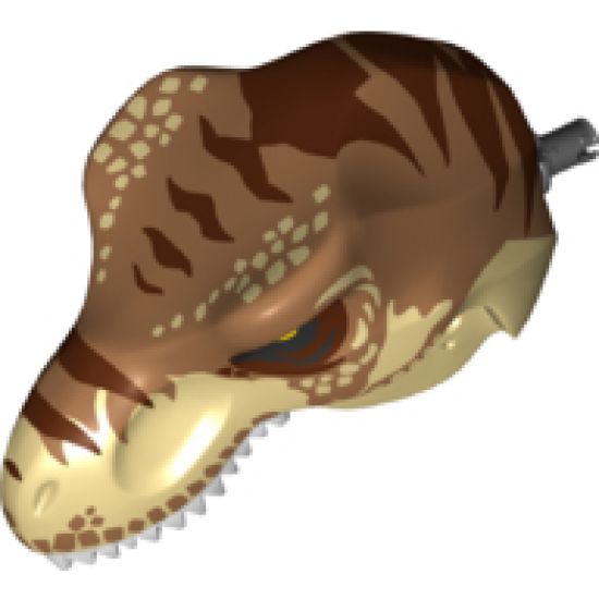 Animal, Body Part Dinosaur Head Tyrannosaurus rex with Pin, White Teeth, Medium Nougat Top and Dark Brown Stripes Pattern