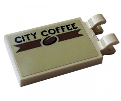 Tile, Modified 2 x 3 with 2 Open O Clips with Black 'CITY COFFEE' and Bean Pattern Model Right Side (Sticker) - Set 60233