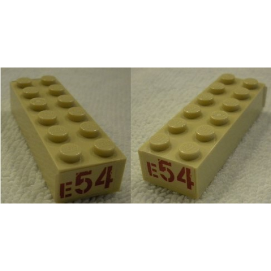 Brick 2 x 6 with Red 'E54' Pattern on Both Ends (Stickers) - Set 75974