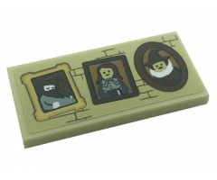 Tile 2 x 4 with 3 Portrait Pictures and Bricks Pattern (Sticker) - Set 71043