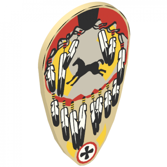 Minifigure, Shield Ovoid with Feathers and Horse Pattern