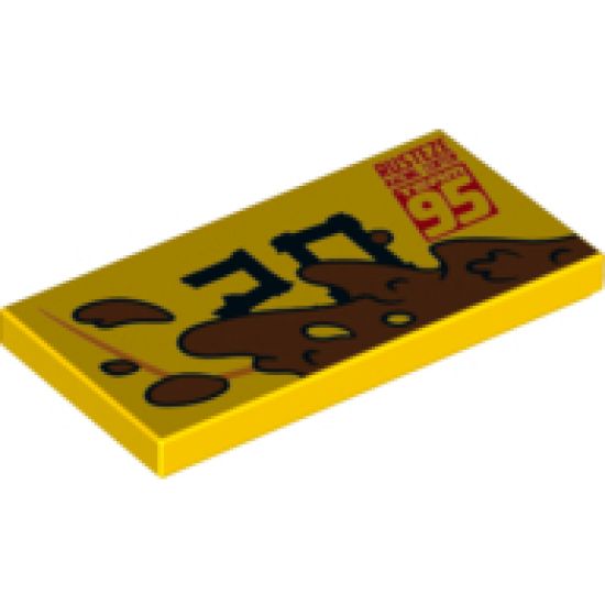 Tile 2 x 4 with 'RUSTEZE RACING CENTER TEAM 95' and Mud Splotches Pattern Model Right Side