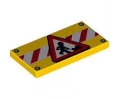 Tile 2 x 4 with Road Sign Construction Worker on Red and White Danger Stripes Pattern