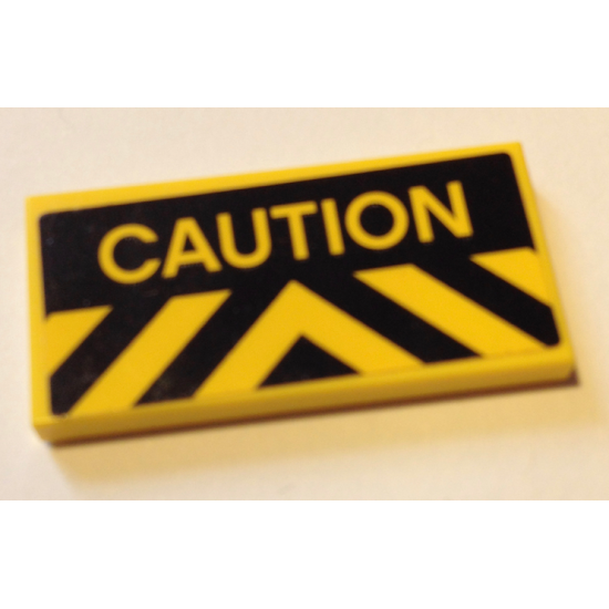 Tile 2 x 4 with Yellow and Black Chevron Danger Stripes and 'CAUTION' Pattern (Sticker) - Set 60125