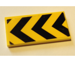 Tile 2 x 4 with Thick Black and Yellow Chevron Danger Stripes Pattern (Sticker) - Set 60125